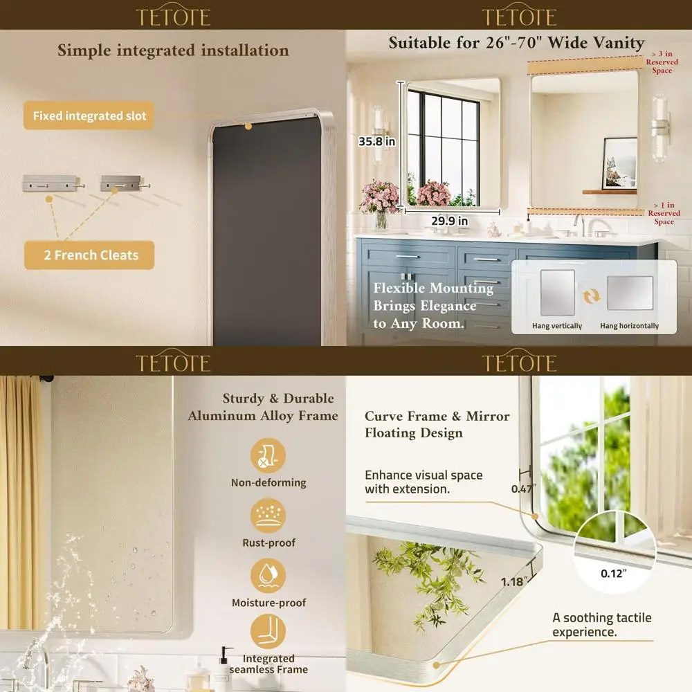 

Зеркало для ванной комнаты 30 x 36 дюймов, настенное, из матового никеля, с закаленным стеклом, варианты горизонтального или вертикального монтажа