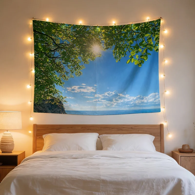 Fashion Tapestry, Sunshine Seaside Landscape Tapestry, Dormitory, Bedroom, Room Decoration, Polyester Wall Hanging