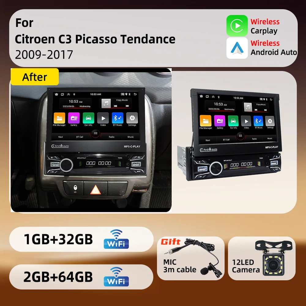 For Citroen C3 Picasso Tendance 2009-2017 Android 1Din Stereo 7