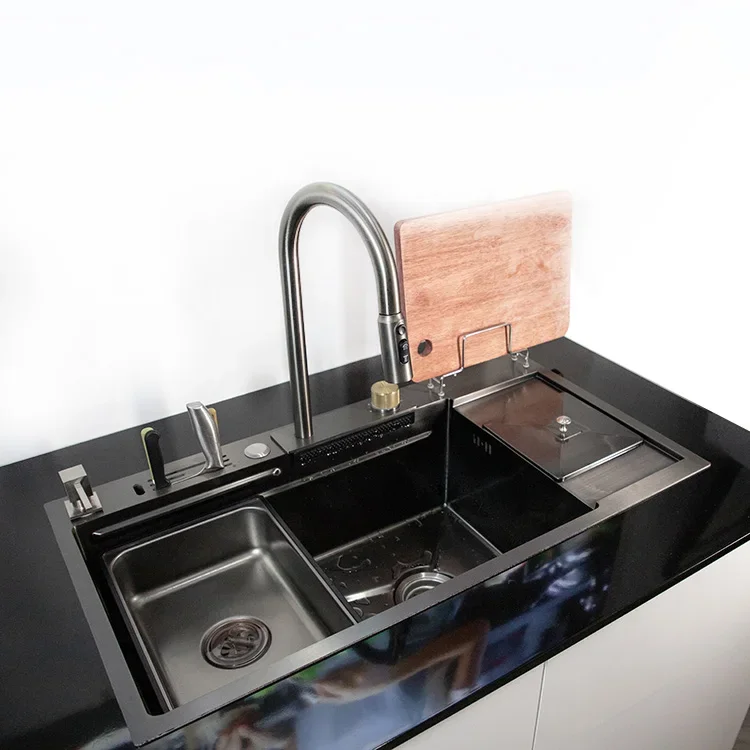 Luxury 304 Stainless Steel China Multifunctional Sink Modern Waterfall Rainfall Kitchen Sink