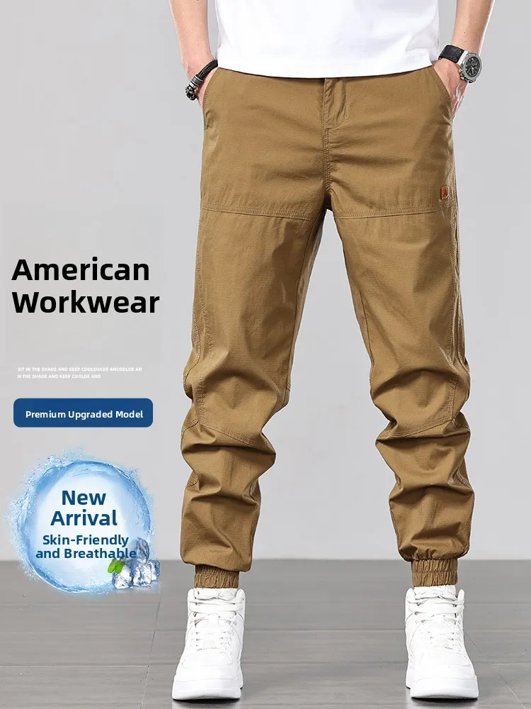 

American Retro Workwear Pants Men's Autumn Winter Loose Straight Khaki Color Cuffed Casual Thin Sle Youthful Urban Faion