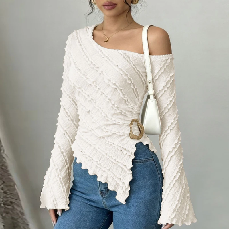

Blusas Para Mujer Women Blouse Shirt New Long Sleeve Asymmetrical Blouse Shirt Women Tops Slim Skew Collar Camisas Blusa Q3005