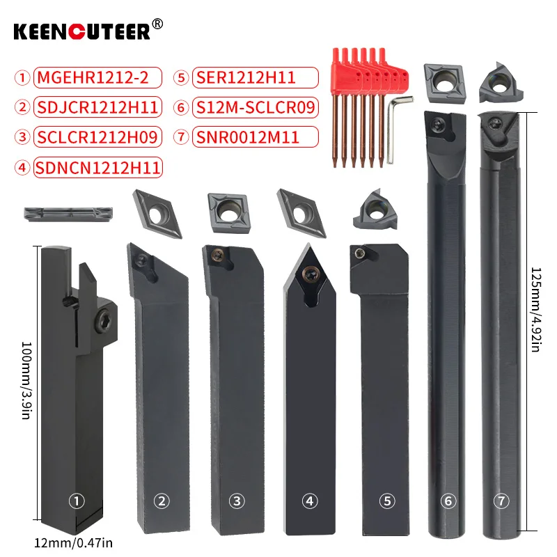 10/12/16MM Draaigereedschap Sets MGEHR SDJCR SDNCN SCLCR SER SNR Draaibank Kotterbaar Met 7PCS Carbide Insert CNC Snijden Houder