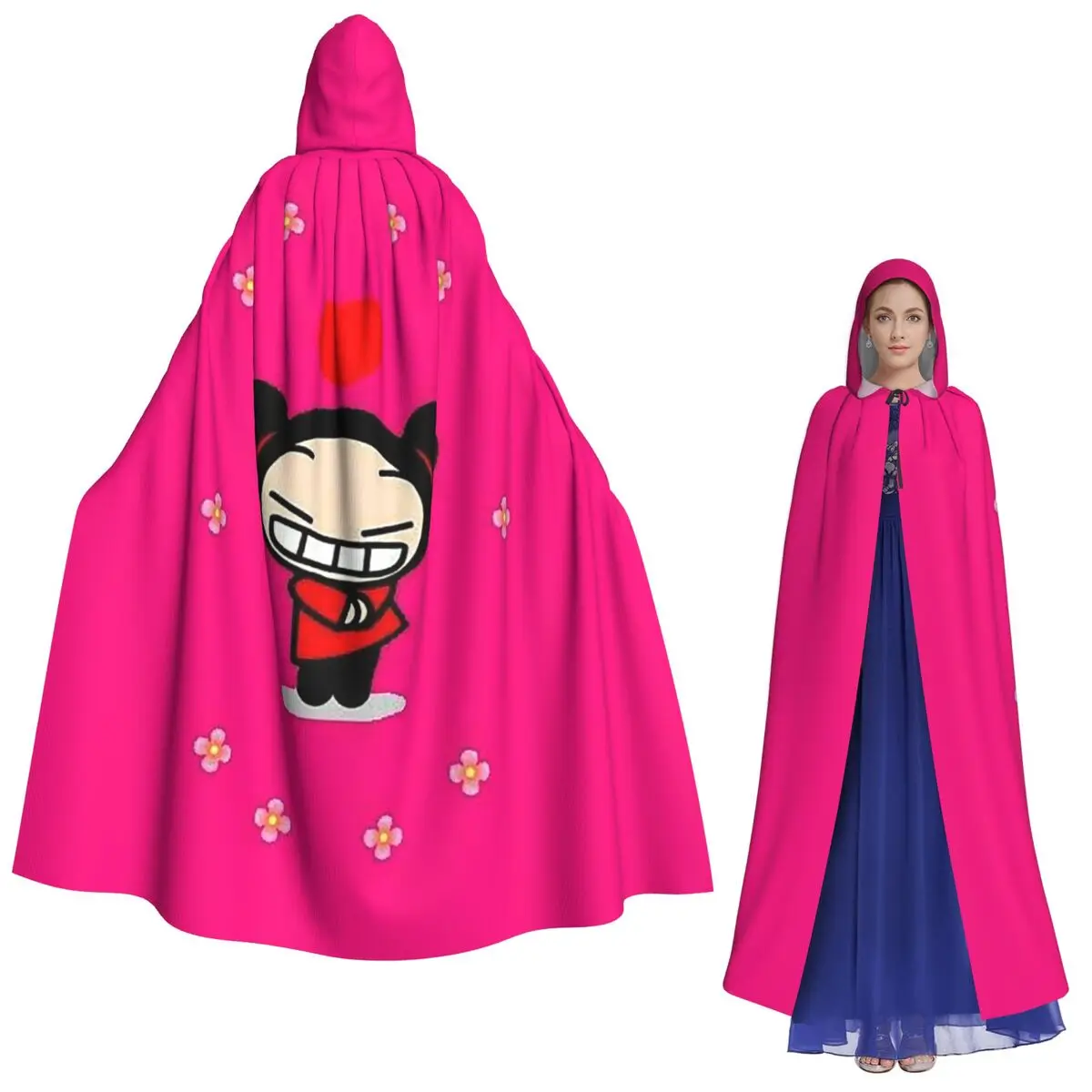 Cartoon Pucca Long Hooded Cloak Witch Medieval Costume Cosplay Cape HalloweenParty Adult Unisex
