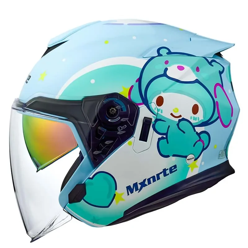 

Double Lens Half Helmet Mxnrte Rabbit Green Helmet Motorcycle Off-Road Safety Helmet DOT Approved Casco Casque Men and Women