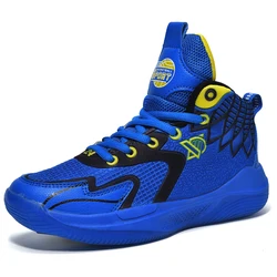 Boys' basketball shoes Student training shoes Boys' shoes Flying woven breathable medium sized children's non-slip sneakers