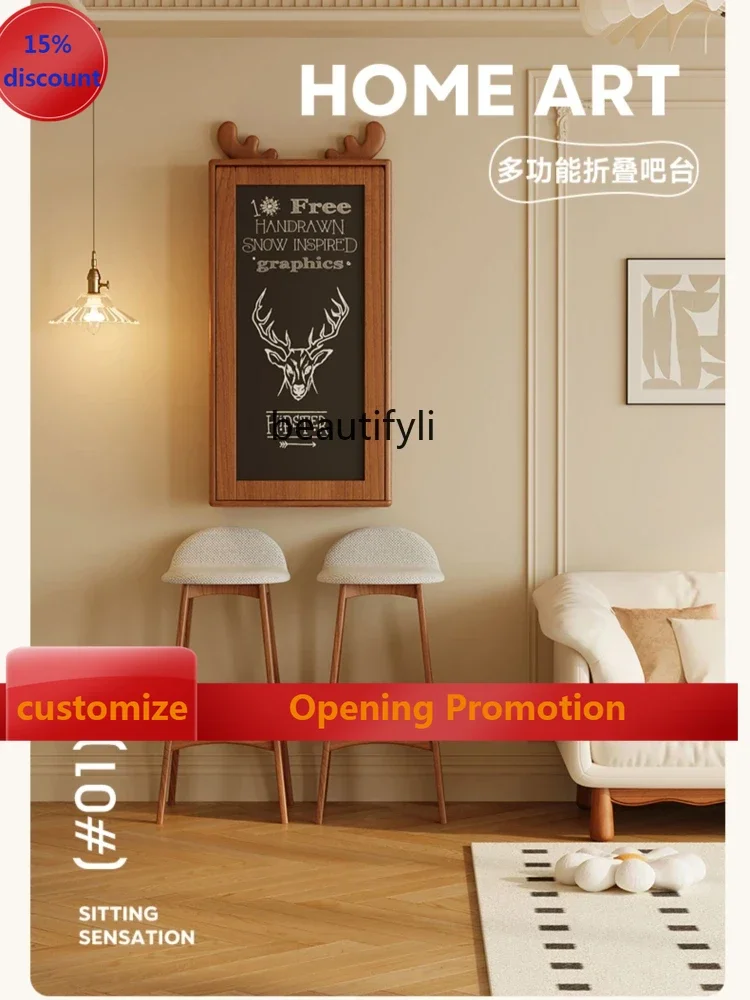 

ss7304 Folding Bar Table and Chair Combination Living Room Balcony Home Wall Mount Storage Rack Wine Cabinet Retractable Hallway