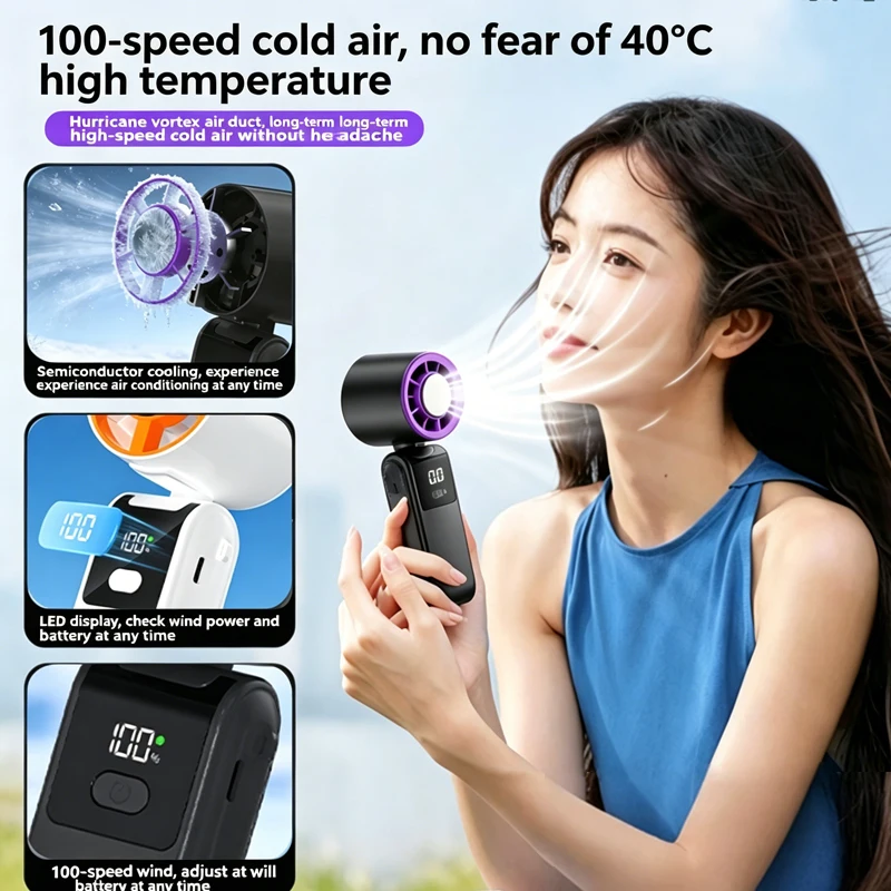 

Hanging Ice Pack Handheld High-speed Fan Folding 1800 mAh battery 100 Speed Infinitely Adjustable Fan Portable For Outdoor Neck