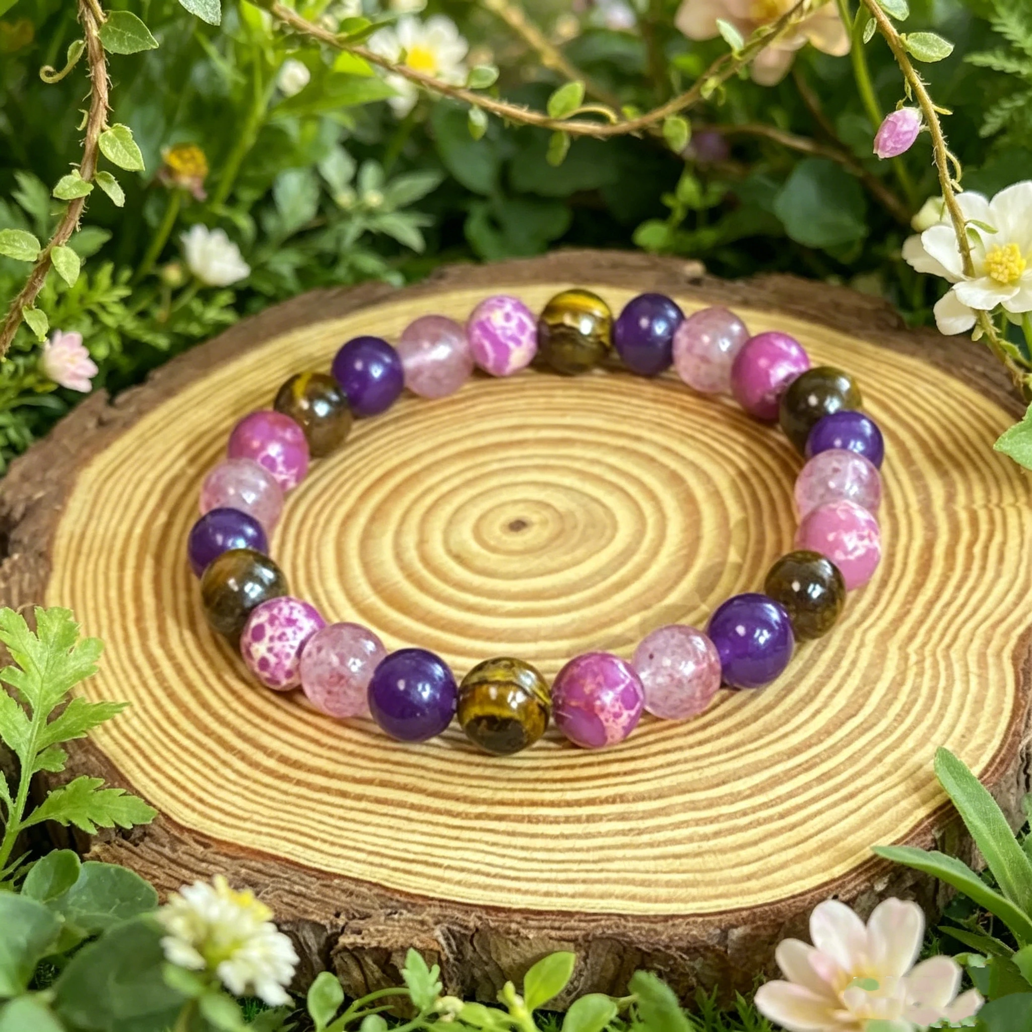 1PC Women's Bohemian Natural Tiger Eye Stone Bead Bracelet – Elastic Stretch Bangle, Fashion Jewelry Gift