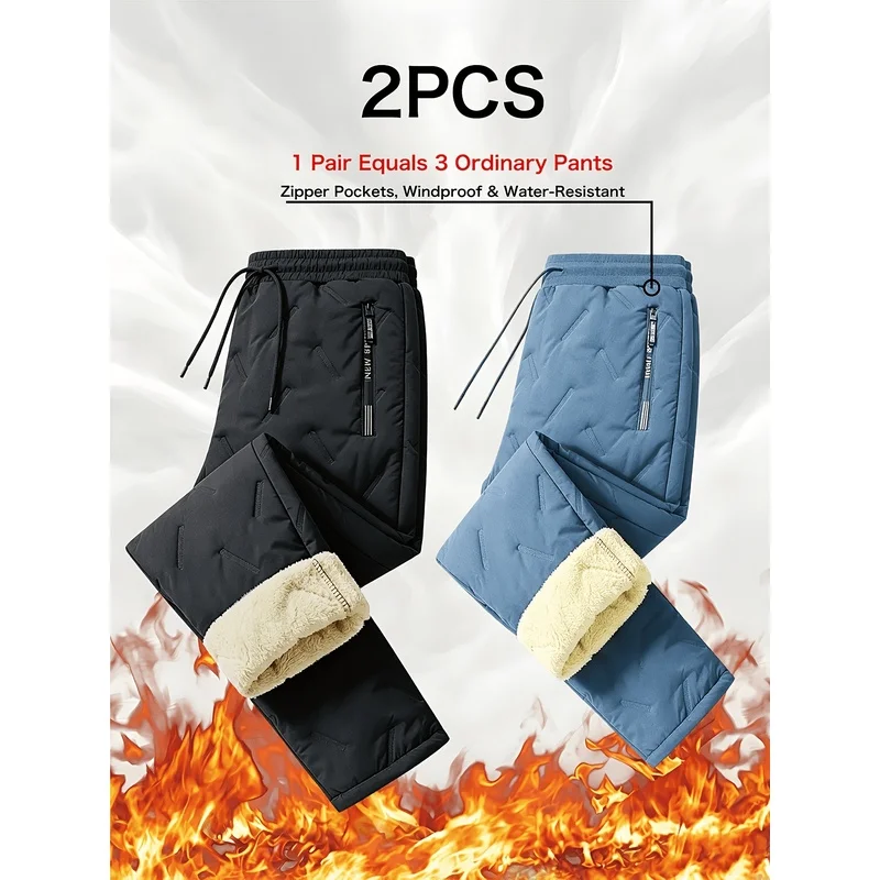 2-Piece Set Man Pants Winter Men's Clothing Casual Winter Windproof And Warm Woman 2026 Y2k Fleece-Lined Women's Sports Trousers