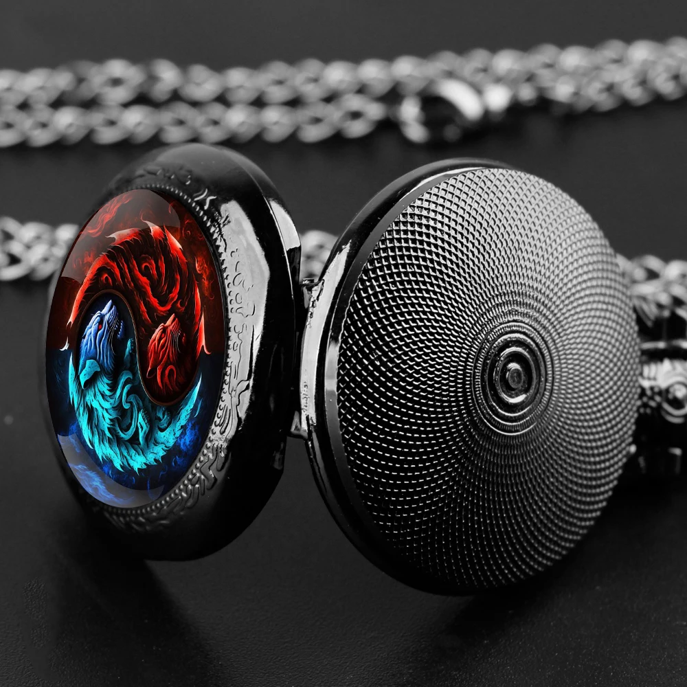 Reloj de bolsillo de cuarzo con diseño de León yin-yang para hombres y mujeres, pulsera con cadena duradera, esfera con números árabes, regalos creativos