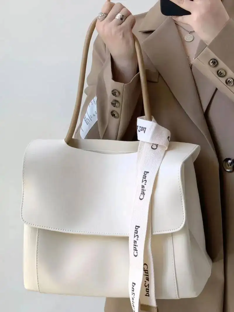 Bloom Retro Large Capacity Tote Bag Wallet Women High Street Pu Leather Soft White Handbag Female Vintage Shoulder Bags 2025