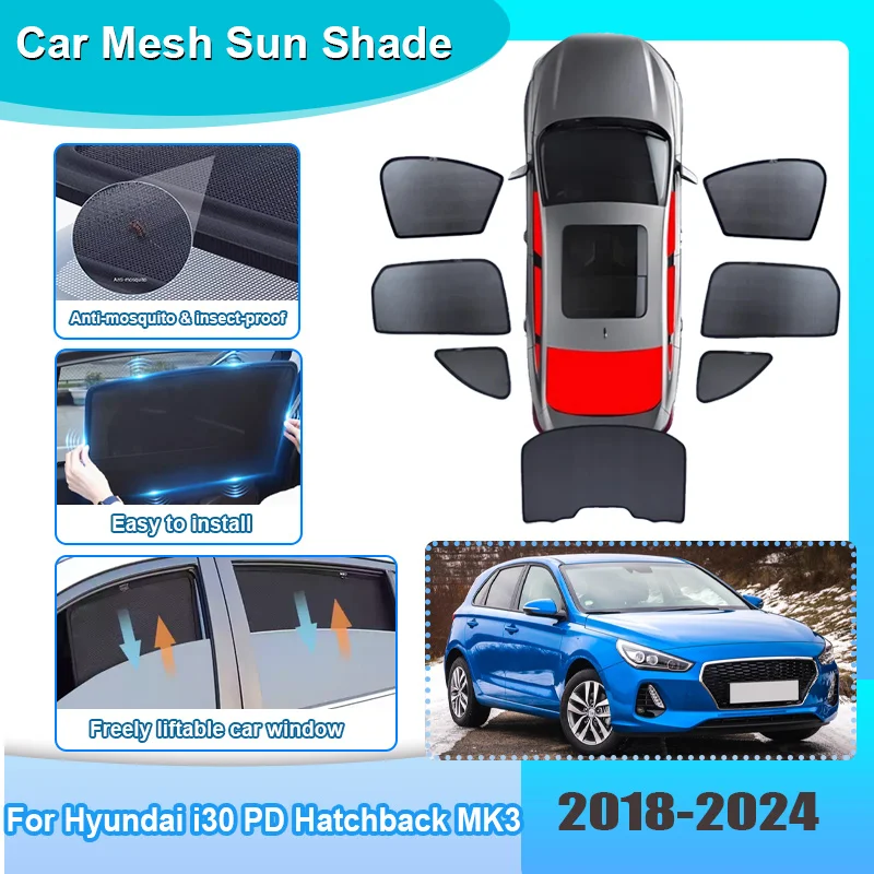 

Car Window Sunshade For Hyundai i30 PD Hatchback MK3 2018-2024 Visor Mesh UV Protection Windshield Frame Curtain Car Accessories