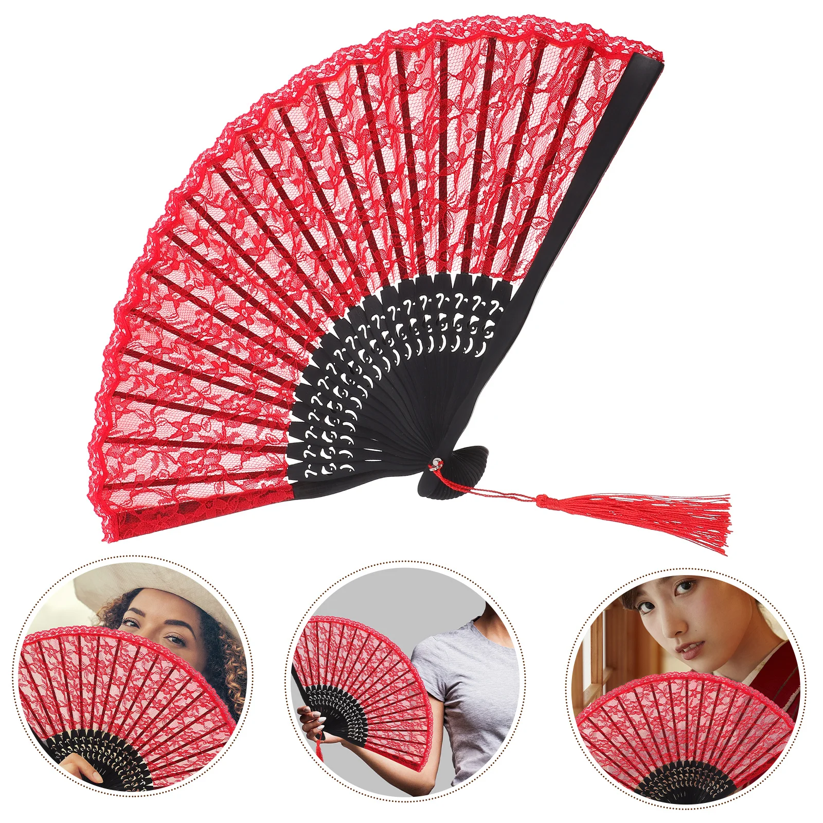 

Double Layer Lace Fan Vintage Style Handheld Folding Fan for Wedding Party Music Festival Decorative Dance Prop Lightweight