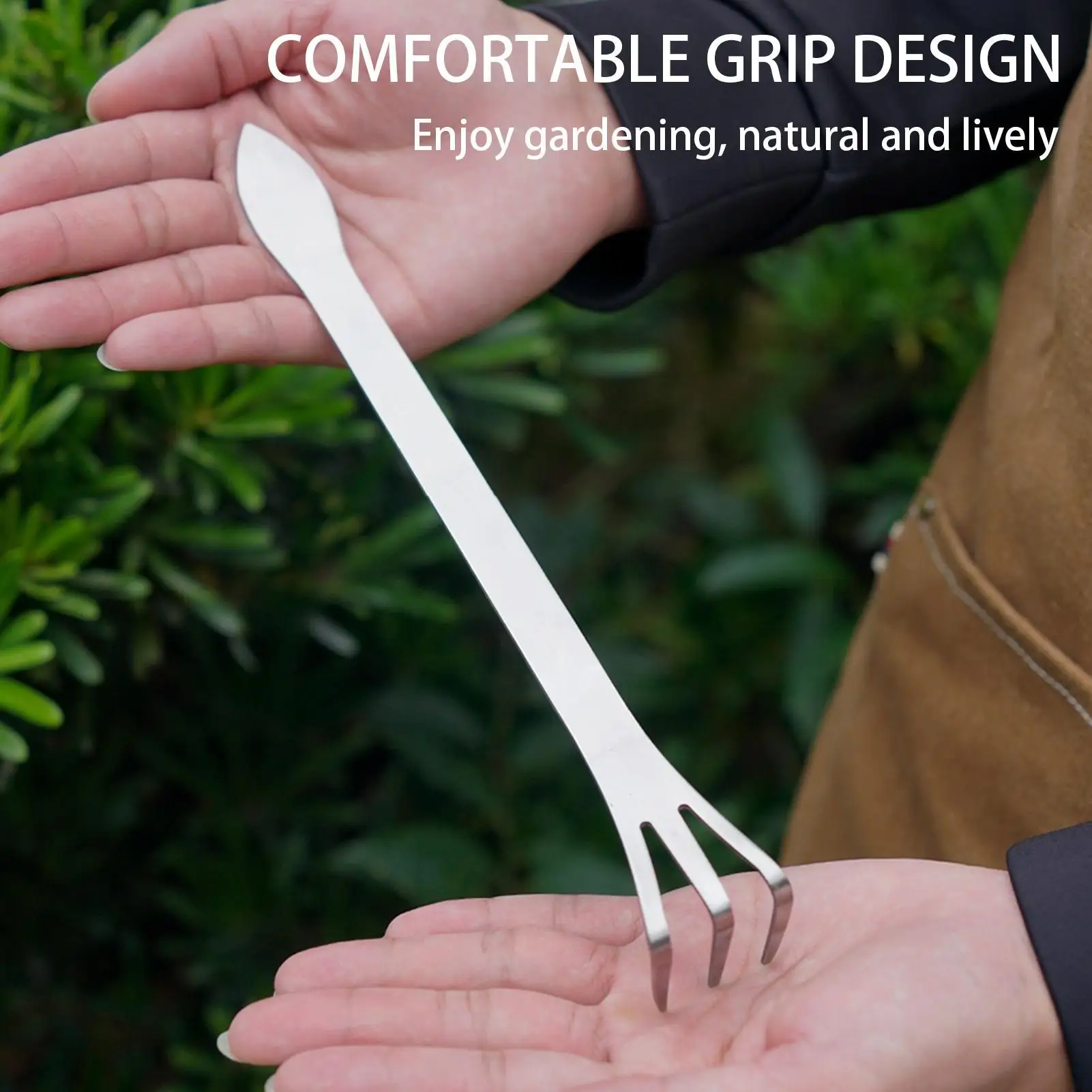 1pc Stainless Steel Root Rake Bonsai Potted Plants 3-Prong Loosen Soil Tool Handheld Rustproof Rake Home Gardening Tool