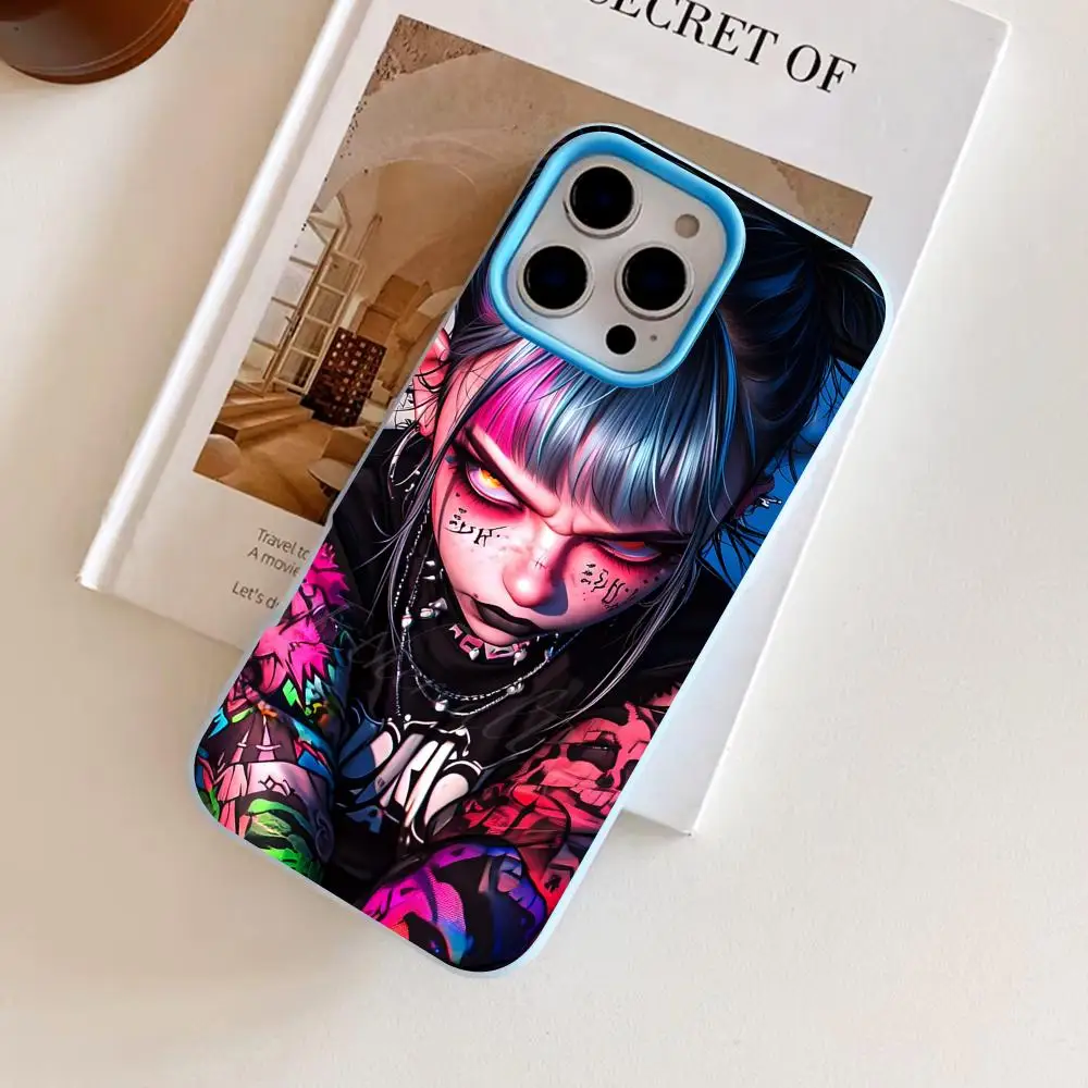 

Pretty Tattoo Girl Phone Case for iPhone 17 16 15 14 13 12 11 Air Pro Max Plus Jelly Double layer Light Blue Cover