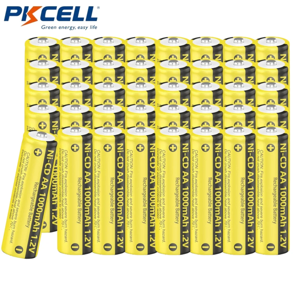 

PKCELL 40Packs Nicd AA1000 mAh Replacement Battery Ni-Cd 1.2V AA 1000mAh Solar Light Batteries Ideal for Garden Solar Lights