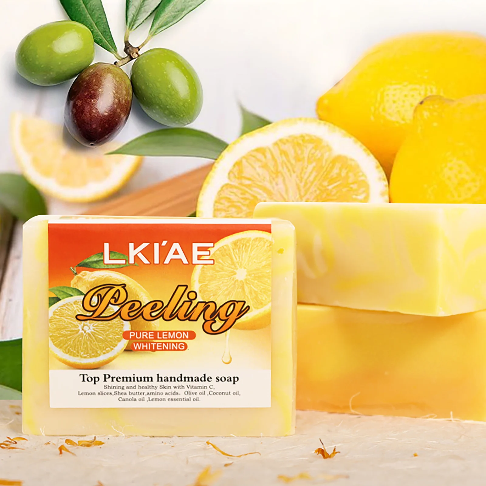 LKIAE Pure Natural Lemon Brightening Soap Bar, Face & Body Cleanser, Oil Control, Reduce Acne, Pimples, Blackheads, 150g/5.3 oz