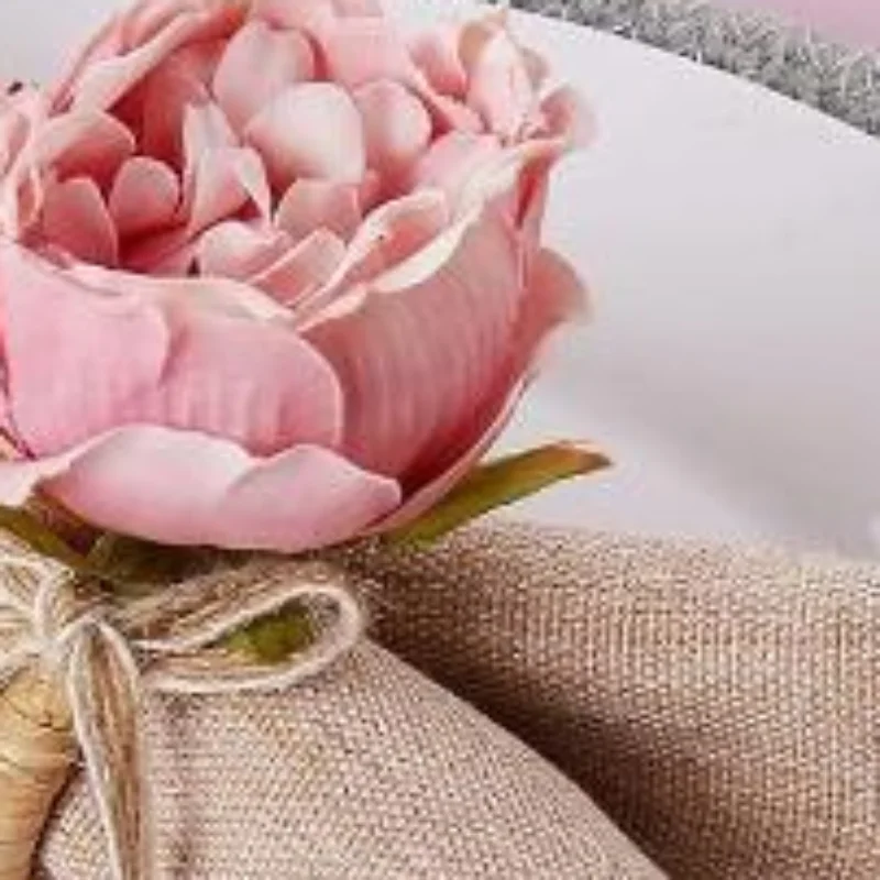 1Pcs Elegant Pink Peony Napkin Rings | Handmade with Burlap and Twine, Ideal for Weddings, Lunches, Picnics,Banquets, Birthdays
