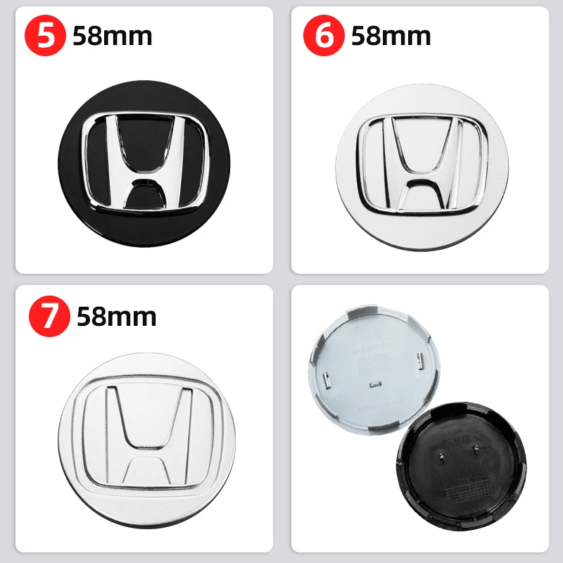 4pcs 58mm 69mm Wheel Center Cap Logo Hub Cover Badge Emblem For Honda Civic City Accord Odyssey Spirior CRV Hrv Jazz CBR HR-V