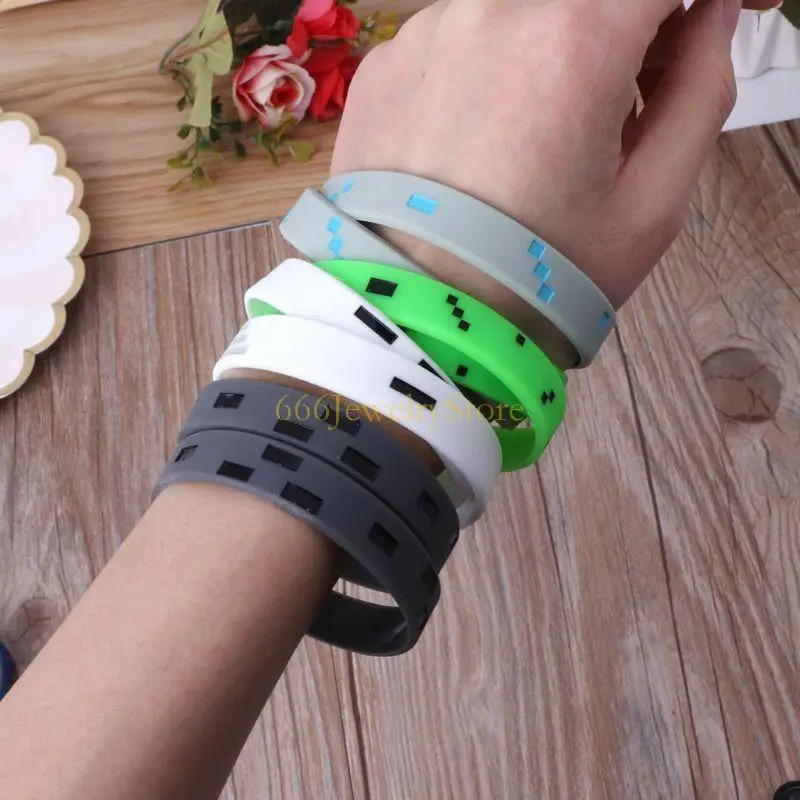 

F2TD 8 Pcs/Set Pixelated Miner Crafting Character Bracelets Silicone Wristband Unisex Bangles Pixelated Theme Bracelets