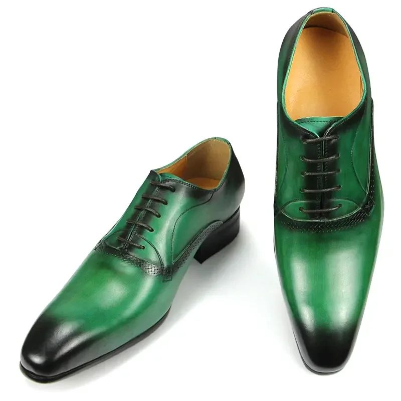 

New Dress Shoes for Men Luxury Lace-up Shoes 2023 Spring/Autumn Designer Wedding Oxfords Black Green Pointed Toe Big Size 39-50