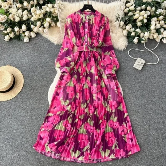 

Women Y2k Long Dress Loose Dresses Mom Floral Print Casual V-neck Elegant Holiday Loose Summer Gothic Maxi Work Goth Vestidos