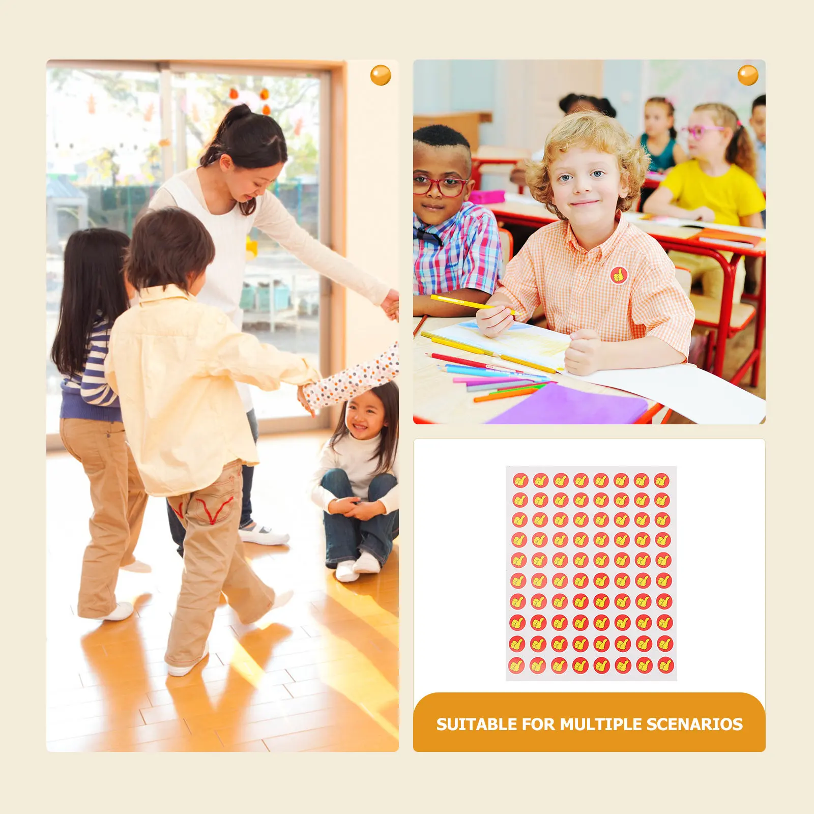 50Sheets Thumbs-Up Patterned Stickers School Supplies Reward Labels Self-Adhesive Removable for Classroom Home Office