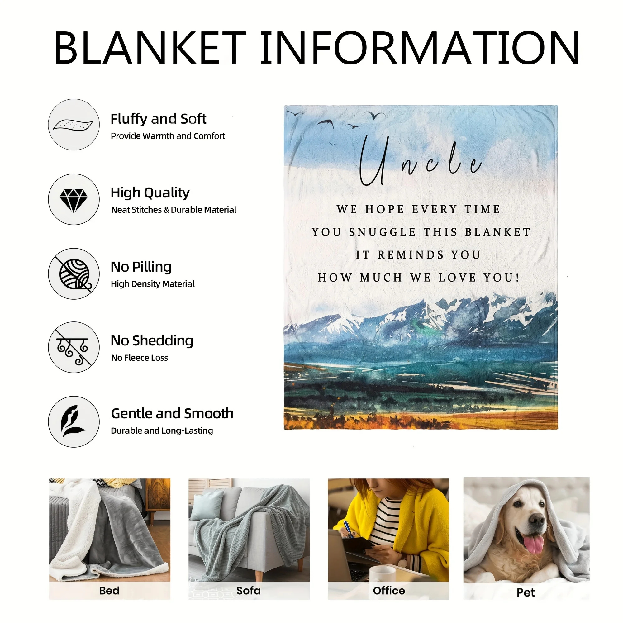 Cozy Flannel Throw Blanket for Uncle Perfect Christmas Thanksgiving Gift, Soft Warm for Couch, Bed, Office, and Travel