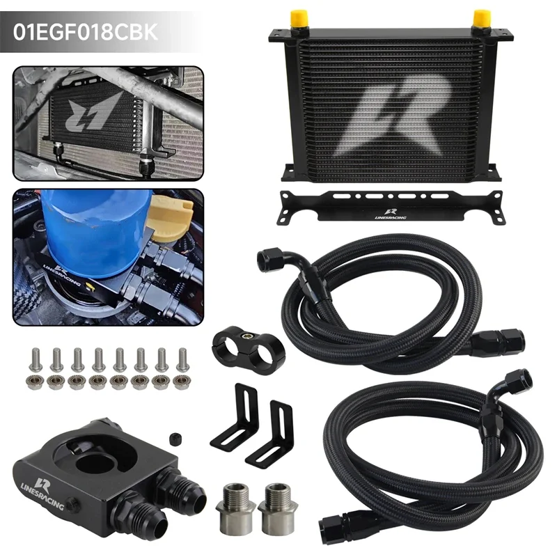 Black AN10 30 Row Oil Cooler Kit LR +73 Degree Thermostat Sandwich Plate kit M20×1.5 & 3/4