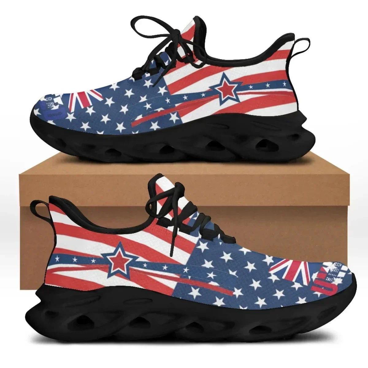 

Hot Style Lace-up Mesh Sneakers Shoes For Women Fashion England Flag Printed Ladies Flats Shoes Light Chunky Shoes