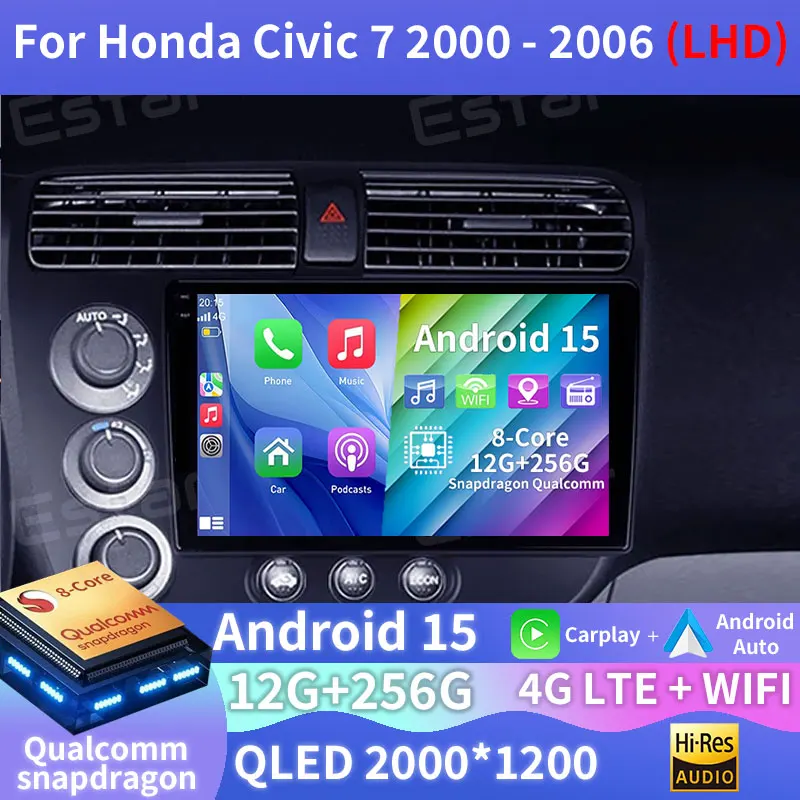 

Android 15 Car Radio For Honda Civic 7 2000 - 2006 (LHD) GPS Multimedia Player Navi Head Unit Wireless Carplay 360 Camera Stereo