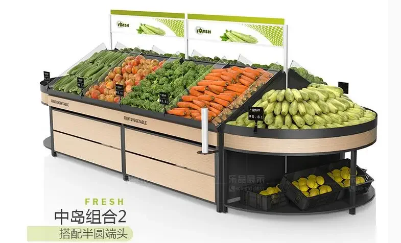 Fresh supermarket vegetable shelf commercial stainless steel bone chopping table fruit shelf display rack