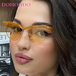 DOHOHDO Small Frame Round Punk Sunglasses Women Men Luxury Brand Vintage Rimless Sun Glasses For Ladies Shades UV400 Protection