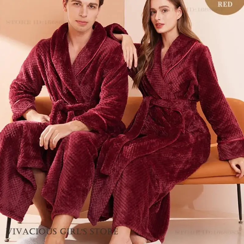 

Толстый фланелевой длинный халат для пары, халат-кимоно, осенне-зимняя новая одежда для сна, домашняя одежда, свободная ночная рубашка из кораллового флиса
