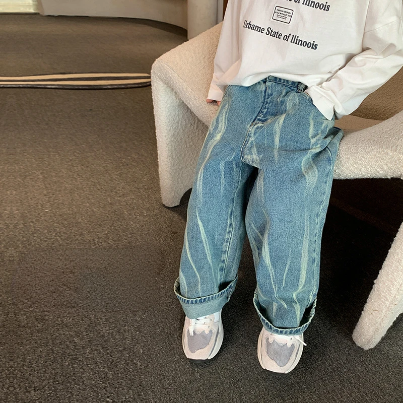 Boys tie-dyed wide lge denim pants 2-8 Years Kids fashion loose casual jeans