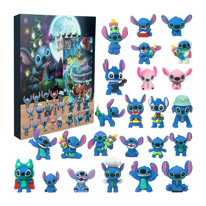 Stitch Adventskalender Box Disney Anime Figur Modell Puppen 24-Tage Countdown Sammlerstücke Kinder Weihnachtsgeschenke Kinderspielzeug