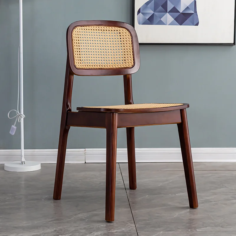 Exquisite Wabi-Sabi Nordic Log Dining Set Solid Wood Stools, Rattan Backrest Chairs  Elevate Aesthetic  bedroom chair