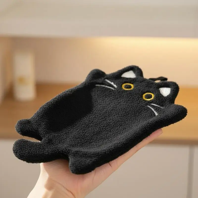 Cartoon Cat Hanging Cleaning Cloth 1Pcs 2Pcs Thick Absorbent Heat Resistant Pad For Kitchen Counter Wiping Use