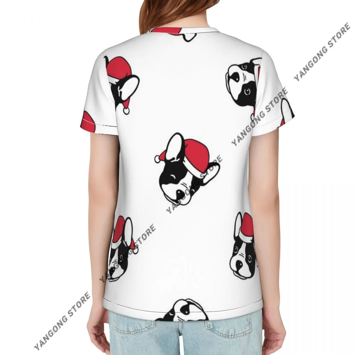 Casual Summer Woman Skinny Fit T-shirt Tight Short-Sleeve O-neck Tee Basic Christmas Dog Pattern T Shirt