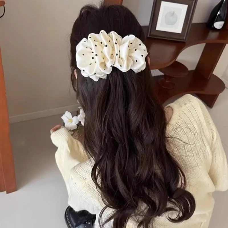 2 Stück gepunktete, plissierte Bananenklammern, niedliche Haarspangen im koreanischen Stil, Pferdeschwanzhalter, vertikale Klammer für Damen – Detail 7