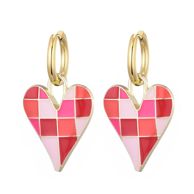 Colorful Love Heart Pendant Gold Color Stainless Steel Earrings For Women Jewelry Vintage Statement Enamel Round Hoop Earrings
