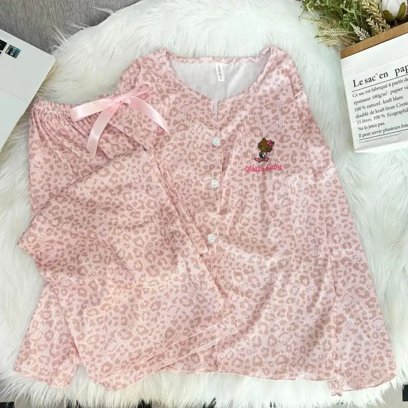 Fashion Cartoon Women's Long Sleeved Pants Pajamas Spring New Cute Sweet Girl Set Comfortable Student Home Clothes Breathable