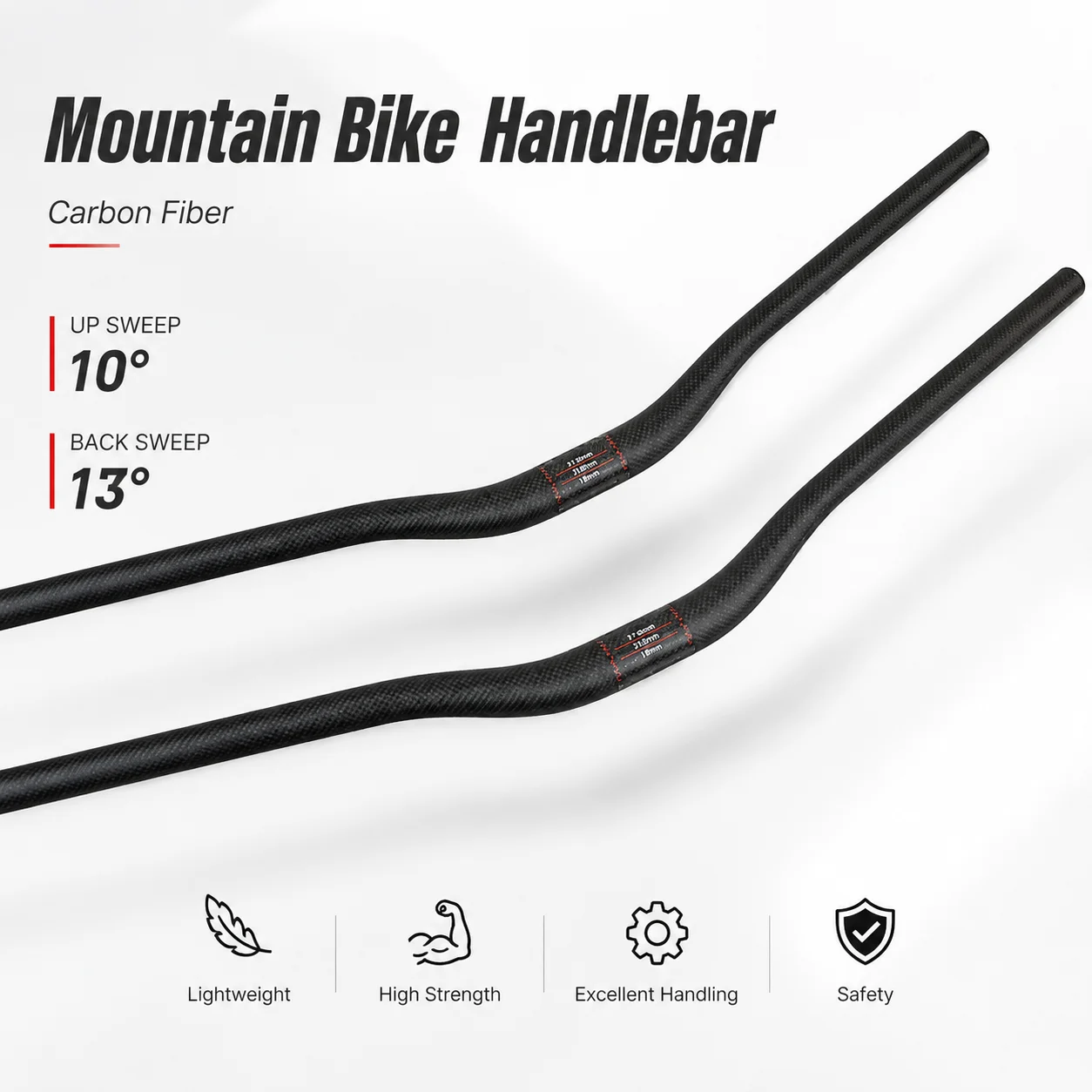 Vollcarbon-Mountainbike-Lenker 31,8mm Klemmdurchmesser 600-760mm Fahrradteile mit 31,8mm Rückwärtsneigung 13 °   Aufwärtsbewegung 10 °
