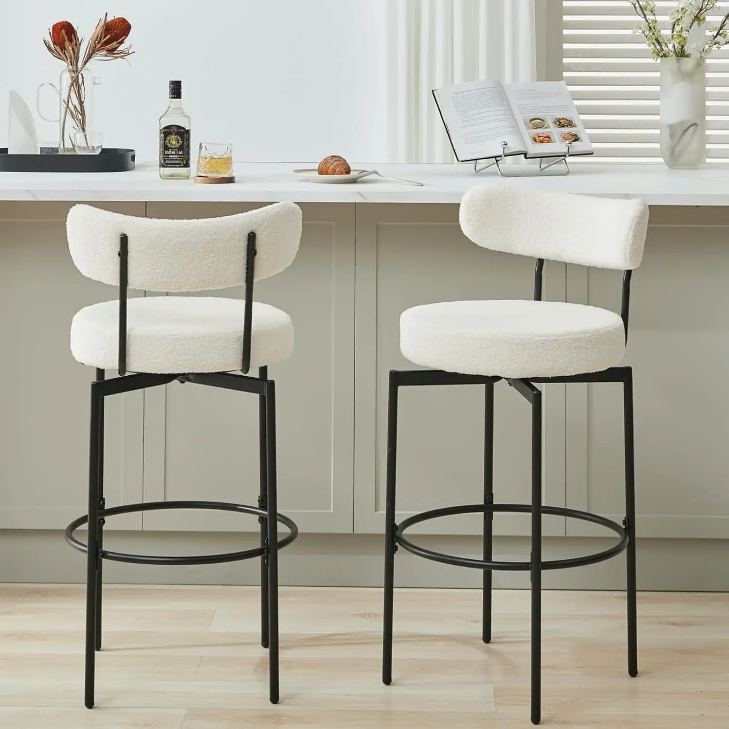 

Swivel Bar Stools Set Of 2, Counter Height Bar Stool With Back And Metal Legs, High Top Island Chairs With, Customized