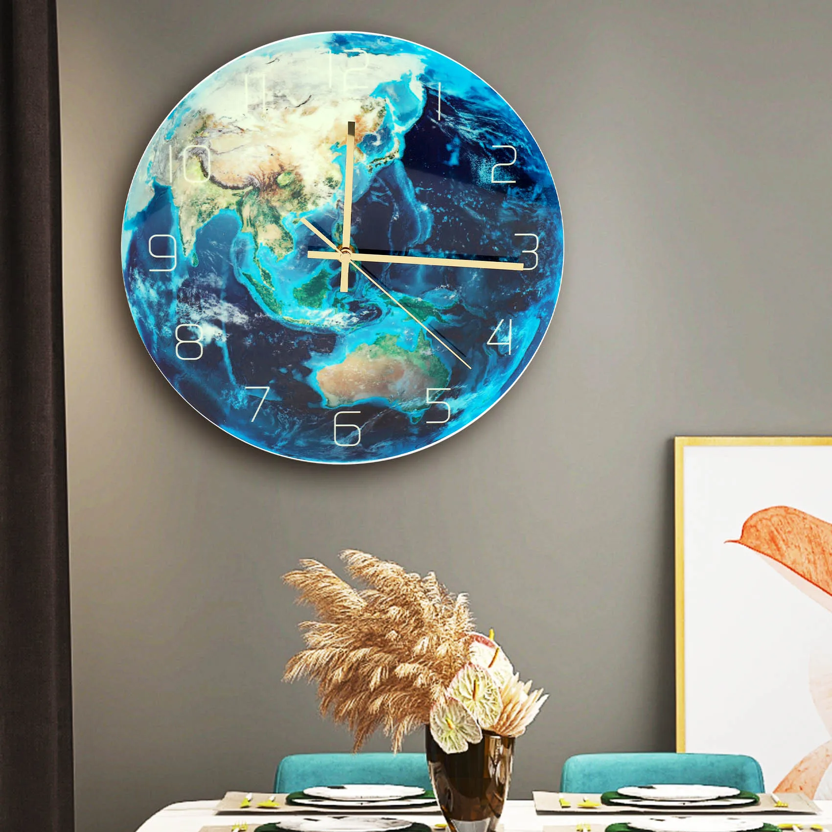 Luminous Earth Wall Clock Planet Print Clock Study Room Bedroom Living Room Decoration for Kids Baby Room
