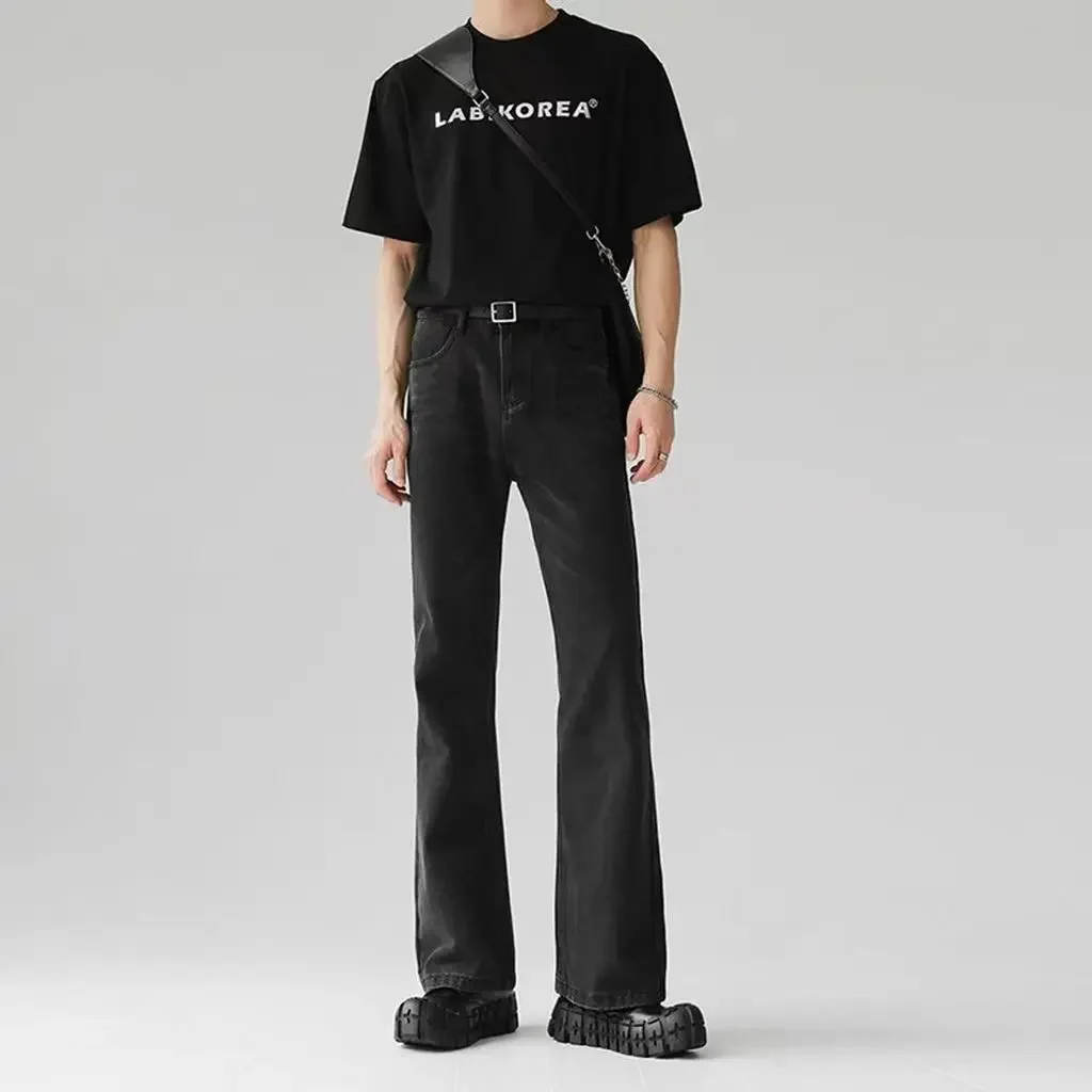 Spring New Streetwear Baggy Flare Jeans Men Korean Fashion Chic Loose Straight Wide Leg Pants Male Denim Trousers Clothing F21