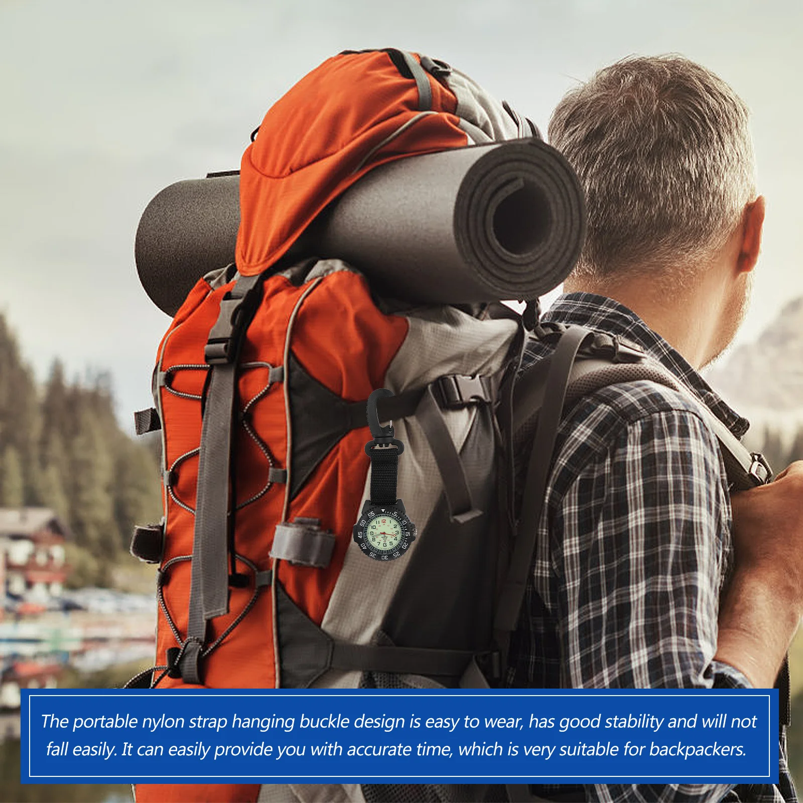 Jam Tangan Mendaki Gunung Luar Ruangan Jam Tangan Saku Nilon Kaca Paduan Seng Tahan Lama Klip Backpacker Carabiner Gantung