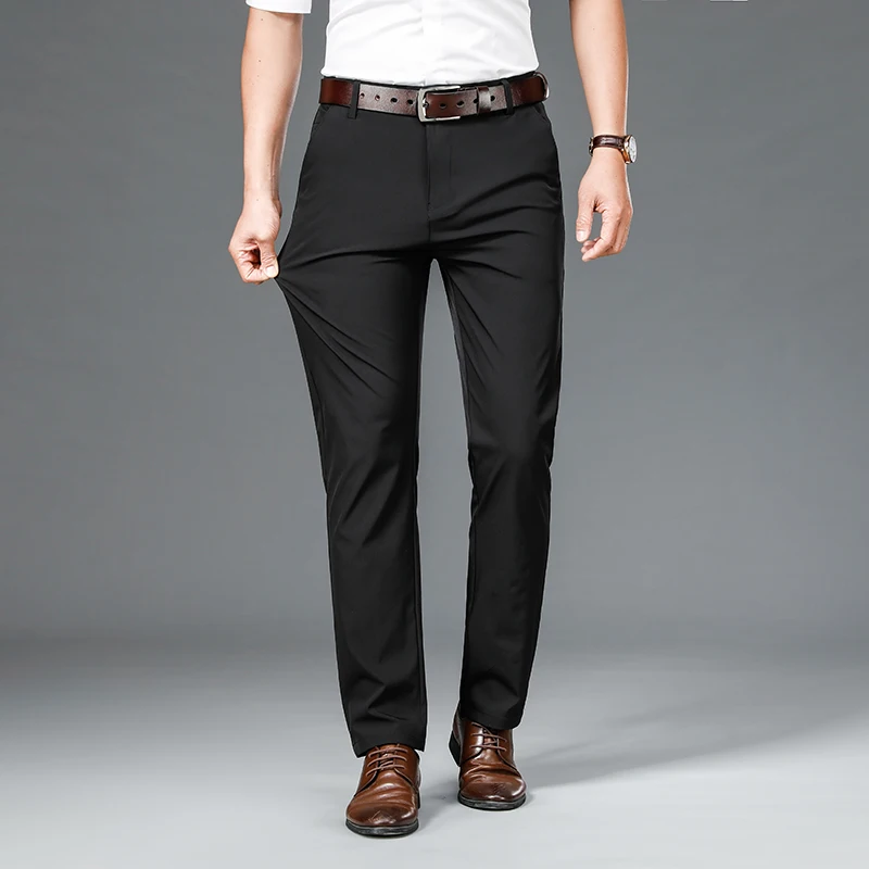 Autumn Mens Soft Thin Suit Pants Slim Casual Business Straight Stretch Pants Mens Trousers pantalones hombre