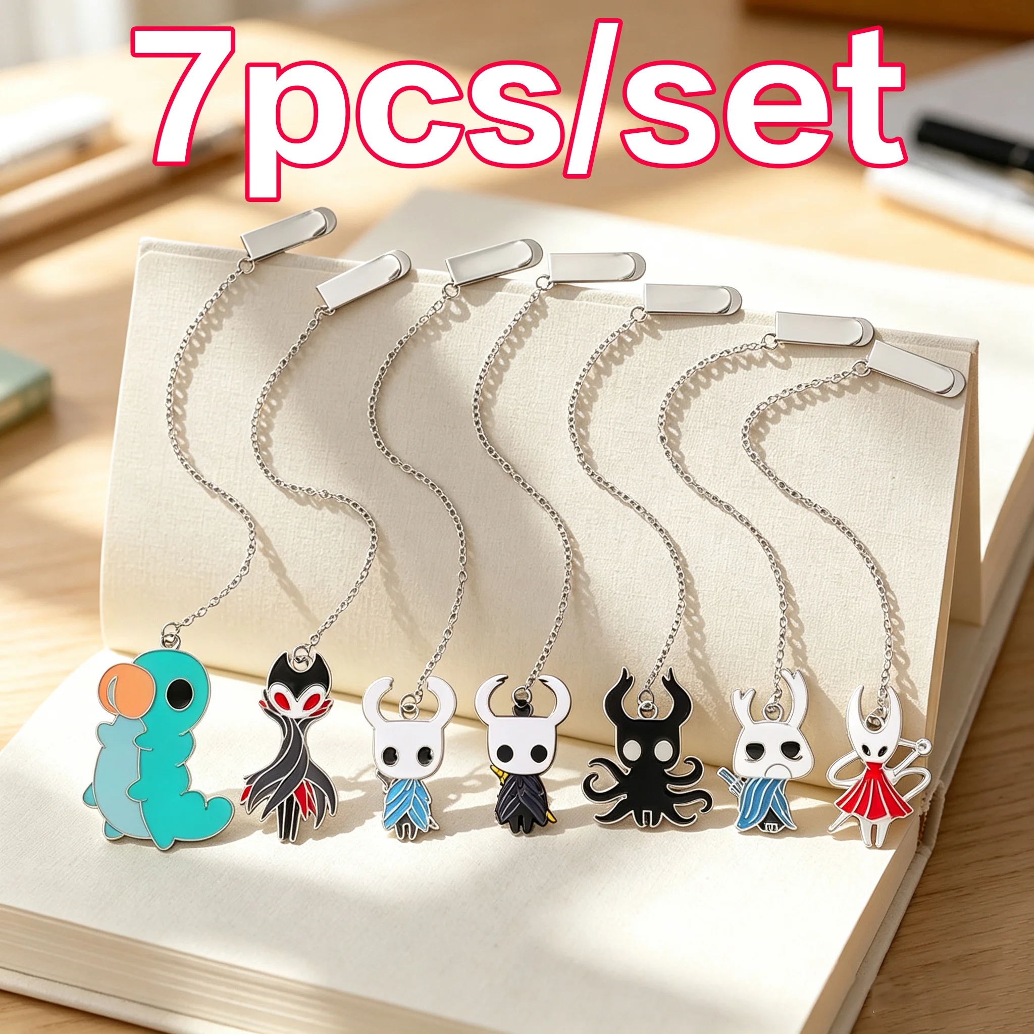 7-Piece Set Empty Cool Knight Character Metal Bookmarks/Bookcase - Game Style Reading Mark Fans, Anime Peripheral Control Prefer